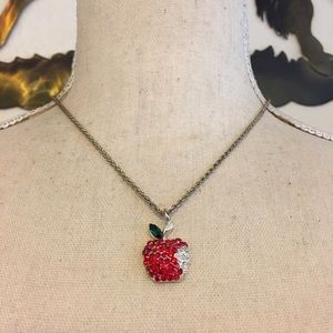 Vintage 1928 red white rhinestone apple necklace